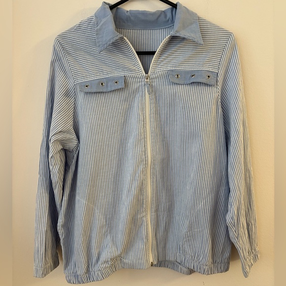Other - VINTAGE Blue Striped Zip Utility Jacket Unisex Workwear Bomber